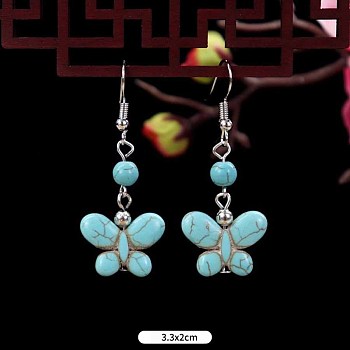 Turquoise Dangle Earrings for Women, Butterfly