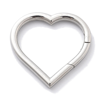 304 Stainless Steel Spring Ring Clasps, Heart, Stainless Steel Color, 29.5x30x3mm