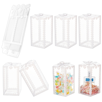 Transparent PVC Candy Treat Gift Box, Crown Print Wedding Party Packaging Box, Rectangle, Clear, Finished Product: 8x8x15cm, Unfold: 28.3x16.1x0.05cm