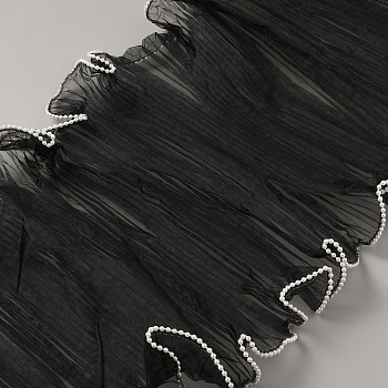 Polyester Flower Bouquet Wrapping Mesh Paper, for Valentine's Day, Wedding, Birthday Decoration, with Plastic Beads, Black, 10-5/8 inch(270mm), about 4.00 Yards(3.66m)/pc