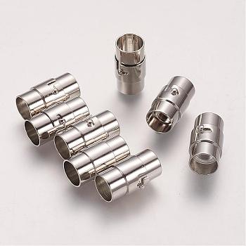 Brass Locking Tube Magnetic Clasps, Column, Platinum, 18x10mm, Hole: 8mm