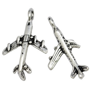 Tibetan Style Alloy Airliner Pendants, Passenger Airplane, Antique Silver, Lead Free and Nickel Free, 22x15x3mm, Hole: 2.5mm