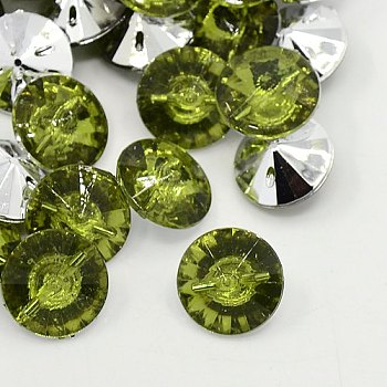 Acrylic Rhinestone Buttons, 1-Hole, Faceted, Xilion Rivoli, Olivine, 15x8mm, Hole: 1mm