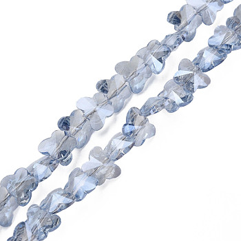 Electroplate Transparent Glass Beads Strands, Pearl Luster Plated, Faceted, Butterfly, Light Steel Blue, 8x10x6mm, Hole: 1mm, about 100pcs/strand, 28.74 inch(73cm)