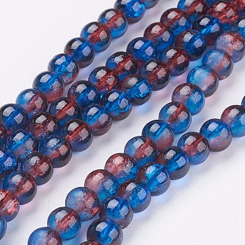 Crackle Glass Beads Strands, Round, Medium Blue, 6mm, Hole: 1.3~1.6mm, about 125~133pcs/strand, 31.4 inch