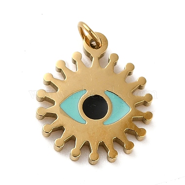 Real 14K Gold Plated Turquoise Sun Stainless Steel+Enamel Charms