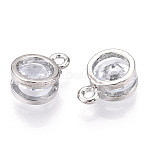 Flat Round Alloy Charms, with Cubic Zirconia, Platinum, 11x8x5mm, Hole: 1.5mm(ZIRC-R007-054A-02)