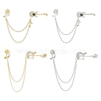 4Pcs 4 Styles Alloy Rhinestone Hanging Chain Brooch, Lapel Pins for Backpack Clothes, Guitar & Musical Note, Platinum & Light Gold, 125~128mm, 1pc/style (JEWB-CJ0003-55)