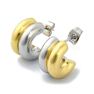 Ion Plating(IP) 304 Stainless Steel Ring Stud Earrings, Two Tone Half Hoop Earrings, Golden & Stainless Steel Color, 15x9mm(EJEW-C071-03GP)