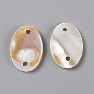 Natural Freshwater Shell Links Connectors, Oval, Seashell Color, 16x11x1.5~2mm, Hole: 1.5mm(SHEL-C001-12D)