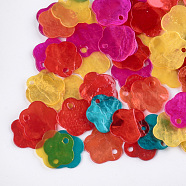 Spray Painted Capiz Shell Charms, Flower, Mixed Color, 12~13x12.5~13.5x1mm, Hole: 1mm(SSHEL-T006-08)