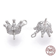 Rhodium Plated 925 Sterling Silver Micro Pave Cubic Zirconia Peg Bails, Crown Cup Peg Bails, For Half Drilled Beads, Nickel Free, Real Platinum Plated, 8x7.5x7.5mm, Hole: 1mm, Pin: 0.8mm(STER-T004-41P)