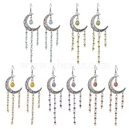 Tibetan Style Alloy Hollow Moon Chandelier Earrings, Natural Mixed Gemstone Tassel Long Drop Earrings, 115~120x31mm(EJEW-JE05543)