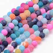 Natural Weathered Agate Beads Strands, Dyed, Frosted, Round, Mixed Color, 6mm, Hole: 1mm, about 64pcs/strand, 14.6 inch(X-G-G589-6mm-09)