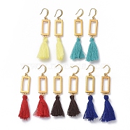 Tassel Earrings, with Cotton Thread Tassels, Antique Gold Plated Alloy Links and Golden Plated Brass Earring Hooks, Mixed Color, 70mm, Pin: 0.9mm(EJEW-JE03662)