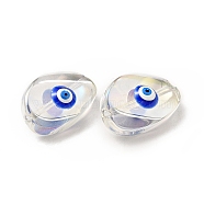 Transparent Glass Beads, with Enamel, Teardop with Evil Eye Pattern, Blue, 18.5x12.5x8mm, Hole: 1.2mm(GLAA-F121-04C)