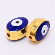 Double-Sided Enamel Alloy Beads, Enamelled Sequins, Lead Free & Cadmium Free, Oval with Evil Eye, Golden, Blue, 10x7.5x6mm, Hole: 1.4mm(ENAM-WH0049-40G-06-RS)