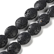 Natural Lava Rock Dyed Beads Strands, Flat Oval, Black, 10~11x8~8.5x4mm, Hole: 0.6mm, about 36pcs/strand, 14.80''(37.6cm)(G-H311-01-09)