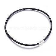 Necklace Making, Brass Magnetic Clasps with Leather Cord, Black, Platinum, 17.3 inch(44cm), 5mm(NJEW-P187-02)