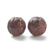 African Padauk Beads, Round with Laser Engraved Lotus Flower, Saddle Brown, 10x10mm, Hole: 1.4mm(WOOD-E012-01C)