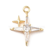 Brass Cubic Zirconia Pendants, Real 18K Gold Plated, Sparkling Star Charm, Clear, 16x14x3mm, Hole: 1.6mm(KK-M233-08G-A)