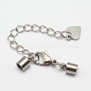 304 Stainless Steel Chain Extender, with Cord Ends, Curb Chains and Lobster Claw Clasps, Stainless Steel Color, 30mm, Cord End: 9x4mm, Inner Diameter: 3mm(STAS-I067-3mm)