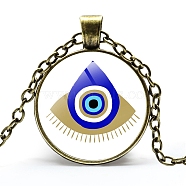 Alloy Cable Chain Necklaces, Glass Pendant Necklaces for Sweater, Antique Bronze, Evil Eye, 21-5/8 inch(55cm)(PW-WG10174-08)