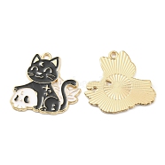 Alloy Enamel Pendants, Golden, Cat with Skull Charm, Black, 26x26.5x1mm, Hole: 1.8mm(ENAM-D051-04G)