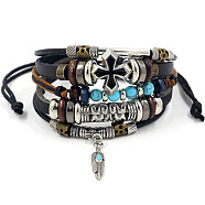 Fashionable multi-layer alloy beaded turquoise woven bracelet with simple butterfly decoration leather bracelet(AO9489-4)