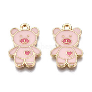 Alloy Pendants, with Enamel, Cadmium Free & Lead Free, Light Gold, Bear with Heart, Pink, 19.5x13x1.5mm, Hole: 2mm(X-ENAM-S119-087C-RS)