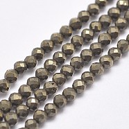 Natural Pyrite Beads Strands, Faceted, Round, 2mm, Hole: 0.2mm, about 192~200pcs/strand, 15.2 inch(38.5cm)(X-G-D862-57-2mm-A)