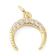 Brass Cubic Zirconia Charms, with Jump Ring, Long-Lasting Plated, Lead Free & Cadmium Free, Double Horn/Crescent Moon, Real 18K Gold Plated, 13x11.5x2mm(ZIRC-C022-12G)