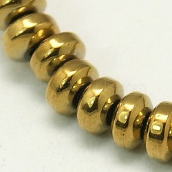 Non-Magnetic Synthetic Hematite Beads Strands, Grade A, Flat Round/Disc, Golden Plated, 3x2mm, Hole: 0.5mm, about 206pcs/strand, 16 inch(G-E083-2)