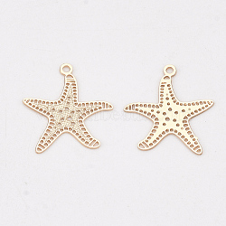 Brass Charms, Etched Metal Embellishments, Long-Lasting Plated, Starfish/Sea Stars, Light Gold, 14x13x0.3mm, Hole: 1mm(KKC-S001-024KC)