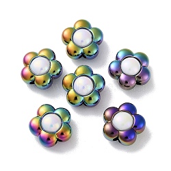 UV Plating Rainbow Iridescent Acrylic Beads, Two Tone, Bead in Bead, Flower, 16.5x9mm, Hole: 2.5mm(OACR-H112-19B)