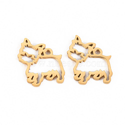 304 Stainless Steel Links Connectors, Laser Cut, Dog, Real 14K Gold Plated, 13x14x1mm, Hole: 1.2mm(STAS-S116-210G)