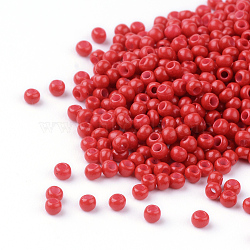 12/0 Grade A Round Glass Seed Beads, Baking Paint, Red, 12/0, 2x1.5mm, Hole: 0.7mm, about 30000pcs/bag(SEED-Q009-FJX31)