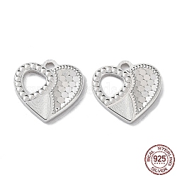 925 Sterling Silver Charms, Heart with Polka Dot Charm, Textured, Real Platinum Plated, 12x13x1.2mm, Hole: 1.5mm(X-STER-C003-16P)