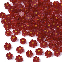 Glass Beads, Flower, Red, 4~6x4~6x2~3mm, Hole: 1mm(GLAA-T019-14-A01)