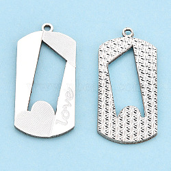 925 Sterling Silver Pendants, Rectangle Charms, Silver, 24x11x1mm, Hole: 1mm(STER-T006-12)