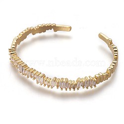 Brass Cuff Bangles, with Cubic Zirconia, Real 18K Gold Plated, 2-1/8 inchx1-5/8 inch(5.4x4.2cm)(BJEW-P245-02G)