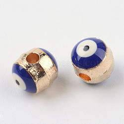 Alloy Enamel Beads, Column with Evil Eye Pattern, Blue, 6.5x6mm, Hole: 1.5mm(X-ENAM-Q032-02)
