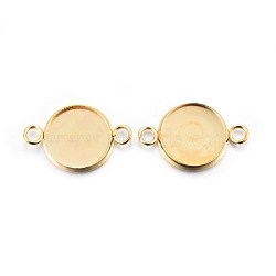 304 Stainless Steel Cabochon Connector Settings, Plain Edge Bezel Cups, Flat Round, Real 24K Gold Plated, Tray: 12mm, 21x14x2mm, Hole: 2mm(X-STAS-F191-15G-D)