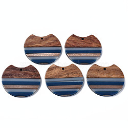 Resin & Walnut Wood Pendants, Gap Flat Round, Prussian Blue, 34x37x3mm, Hole: 1.8mm(X-RESI-N025-014A-C01)