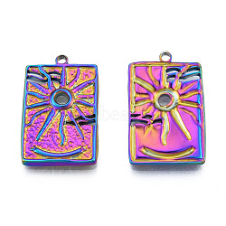 Ion Plating(IP) 304 Stainless Steel Pendants, Rectangle with Sun, Rainbow Color, 30x18.5x3mm, Hole: 2mm(STAS-N098-212M)