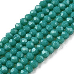 Opaque Solid Color Glass Beads Strands, Faceted, Rondelle, Dark Cyan, 2.5x2mm, Hole: 0.7mm, about 154~161pcs/strand, 12.675~12.87 inch(32.5~33cm), about 90~100 strands/set(EGLA-T021-02C)