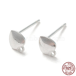 Teardrop 925 Sterling Silver Stud Earring Finddings, with Horizontal Loops, with S925 Stamp, Silver, 6x5mm, Hole: 0.9mm, Pin: 11x0.7mm(STER-K174-12S)