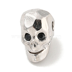 Brass Micro Pave Black Cubic Zirconia Beads, Skull, Platinum, 8.5x7.5x9mm, Hole: 1.6mm(ZIRC-P119-17A-P)