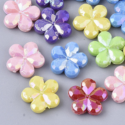 Opaque Acrylic Beads, AB Color Plated, Faceted, Flower, Mixed Color, 14x14.5x4mm, Hole: 1.2mm(X-MACR-S299-006)