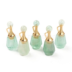 Faceted Natural Fluorite Pendants, Openable Perfume Bottle, with Golden Tone Brass Findings, 41~43x16~17x15~16mm, Hole: 10mm, capacity: 1ml(0.03 fl. oz)(G-H252-A07)